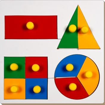 Little Genius Inset Shape Fraction Board with Knob, Multi Color