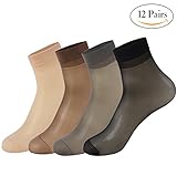 Women Socks,CHARHODEN 12 Pairs Women's Girl's Ankle High Soft Crystal Silky Sheer Socks