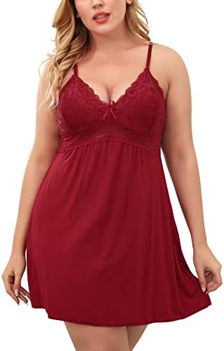 Tuduoms Sexy Plus Size Lingerie Women Lace Babydoll Halter Chemise Nightwear Cute Bowknot Mini Teddy Dress Boudoir Outfit Purple