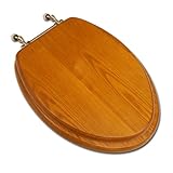 Comfort Seats C1B2E1-17BN Decorative Oak Wood Elongated Toilet Seat with Brushed Nickel Hinges, Light Oak