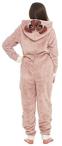 [- Slumber Hut® Girls Pug Dog Fleece Onesie - Novelty Animal Face Hood - Childrens All in One S