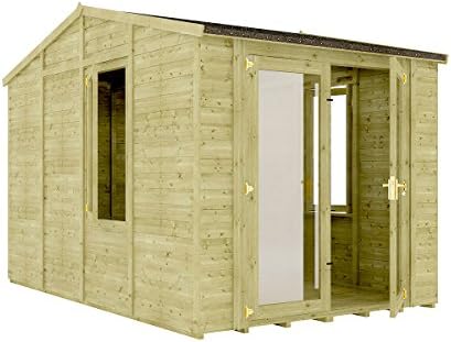 8x12 Pressure Treated Diplomat Wooden Garden Summerhouse Apex Double Door Extra Eaves 8FT x 12FT