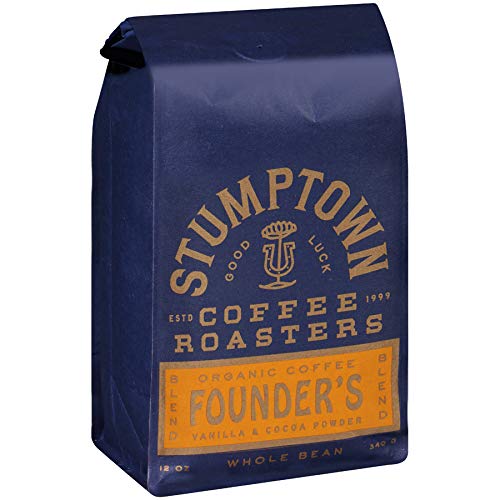 STUMPTOWN COFFEE ROASTERS, MEDIUM ROAST ORGANIC WHOLE BEAN COFFEE – FOUNDER’S BLEND BAG WITH FLAVOR NOTES OF VANILLA AND COCOA POWDER, 12 OUNCE (PACK OF 1)