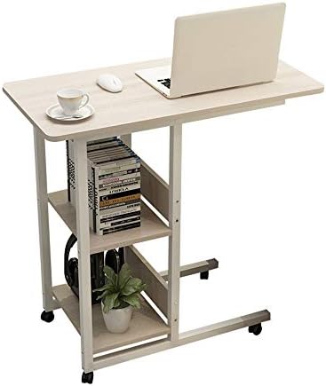 Table FEI Overbed Laptop Cart Computer Tray Side for Bed or Sofa Laptop Desk with Wheels 5 colors (Color : Wood)