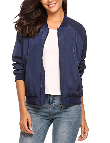Zeagoo Womens Classic Quilted Jacket Short Bomber Jacket Coat,Navy Blue New,X-Large