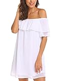 Women's Off Shoulder Chiffon Ruffles Shift Loose Mini Dress