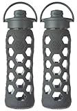 Lifefactory 22 Ounce Flip Cap Glass Beverage Bottles - 2 Pack Carbon