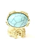 Arty Ornate Turquoise Cabochon Gem Cocktail Ring Size 6 Antique Gold Tone Oval RF25 Fashion Jewelry