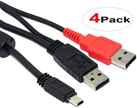 4 Pack 3 Feet USB 2.0 Dual Power Y Shape 2 X Type a to Mini B Cable With Red USB Connector
