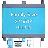 TriMagic Sand Free Beach Blanket Compact, Sand Proof Travel Accessories, Quick Dry Camping Mat, Soft Durable Parachute Ripstop Nylon, Include 4 Stakes, Carabiner, 2 Waterproof Phone Pouches