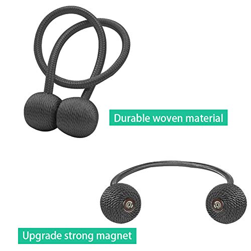 YOBAYE Magnetic Curtain Tiebacks, 2 Pack Drape Tie Backs Decorative Curtain Rope Holdbacks for Home Kitchen Office Window Drapes, No Drilling & Holes Required,Dark Grey