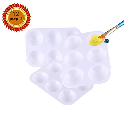 Paint Plastic Palettes with 6 Well Watercolor Painting Tray White (12pcs)