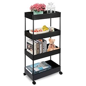 Slim-Storage-Cart-4-Tier-Rolling-Utility-Storage-Cart-Mobile-Shelving-Unit-Rolling-Bathroom-Carts-Slide-Out-Storage-Cart-Storage-Shelf-Rack-for-Kitchen-Office-Bathroom-Laundry-Room-Narrow-Places Slim Storage Cart 4-Tier Rolling Utility Storage Cart, Mobile Shelving Unit Rolling Bathroom Carts, Slide Out Storage…