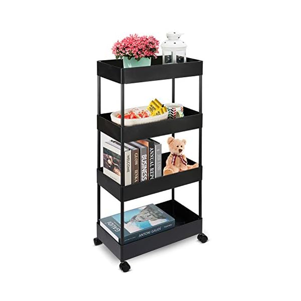 Slim-Storage-Cart-4-Tier-Rolling-Utility-Storage-Cart-Mobile-Shelving-Unit-Rolling-Bathroom-Carts-Slide-Out-Storage-Cart-Storage-Shelf-Rack-for-Kitchen-Office-Bathroom-Laundry-Room-Narrow-Places Slim Storage Cart 4-Tier Rolling Utility Storage Cart, Mobile Shelving Unit Rolling Bathroom Carts, Slide Out Storage…