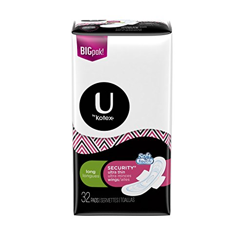 U by Kotex Security Ultra Thin Pads with Wings, Long, Unscented, 32 Count