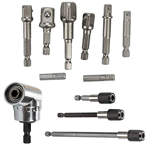 Ginode 8PCS Socket Adapter Impact Hex Shank Drill Bits Set 1/4" 3/8" 1/2" + 3PCS Magnetic Bit Holder Extension 60MM/100MM/150MM + 1PC 105°1/4" Right Angle Drill Adapter - Thumbnail 7
