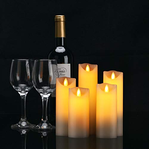 TEECOO Battery Candles, flameless Candles 5-Pack Φ 2.2" x H 5" 6" 7" 8" 9" Set of 5 Real Wax Pillar LED Candles With10-key Remote Control Timer 300+ Hours (5, Ivory) - Thumbnail 2