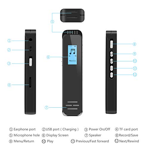 Digital Voice Recorder, RegeMoudal Big Voice Cavity HD Sound Quality 16GB Voice Activated Recorder with Dual Microphone Noise Reduction 360° Stereo Recording Support 64G TF Card Expansion
