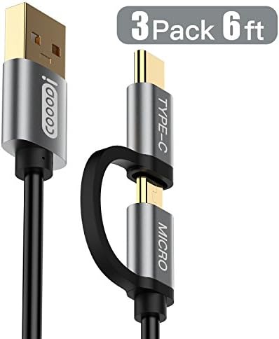 USB Type C 2 in 1 Cable 2-Pack 6FT, COOODI Micro USB & Type C 2.0 to Type A Fast Charger Cable Cord For Samsung Galaxy S8 Plus,LG,Google Pixel XL,Nintendo Switch,Nexus 6P,NEW Macbook Pro,OnePlus