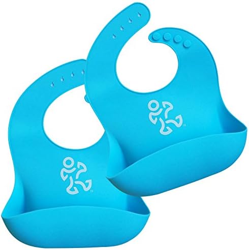 Waterproof Silicone Bib Easily Wipes Clean! Comfortable Soft Baby Bibs Keep Stains Off! Spend Less Time Cleaning after Meals with Babies or Toddlers! Set of 2 by Toppy Toddler USA (Turquoise)