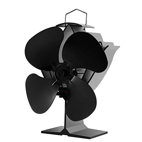 Morinoli Fireplace Fans Heat Powered Stove Fan for Log Wood Burner Wood Stove Fan 4 Blade -Eco Friendly and Efficient Fanï¼ŒBlackï¼ŒLotus Flower