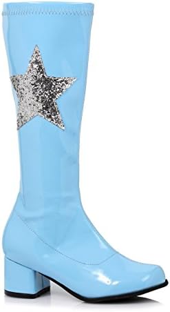 Ellie ShoesKids Retro 70s Girls Glitter Star Light Blue Patent Go Go Boots