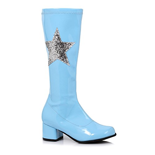 Ellie ShoesKids Retro 70s Girls Glitter Star Light Blue Patent Go Go Boots