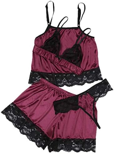ALLYOUNG Women's Babydoll Lace Sexy Lingerie Bodysuit 4PC Set Nightwear