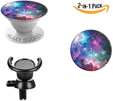 Galaxy Pop Socket &amp; 360° Rotation Car Mount Phone Holder | 2 in 1 Pack | Strong Adjustable Tightness Clip - Car Phone Holder with Collapsible Grip Pop Socket Included, Compatible with Phones &amp; Tablets