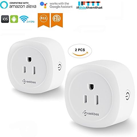 Smart Wifi Plug Outlet Compatible with Alexa Echo Google Home IFTTT, Geekbes 2 Packs Mini Smart Wifi Socket Plug Timing Function No Hub Required Control Your Appliances from Anywhere for IOS Android