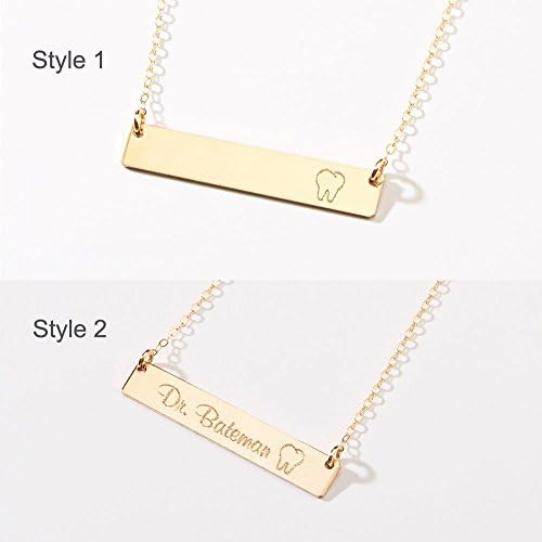 Custom Dentist Gold Bar Necklace, Personalized Names, Dental Assistant Dental Hygienist, Christmas Gift, 14K Gold Filled, Rose, Silver (CG302N).