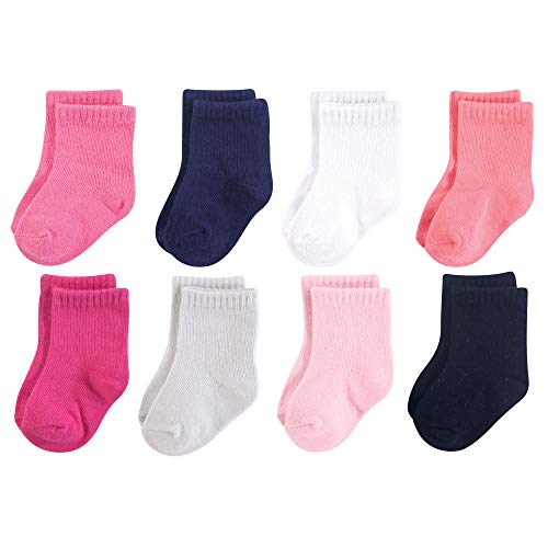 Luvable Friends Baby Basic Socks, Pink and Black Solid 8Pk, 12-24 Months