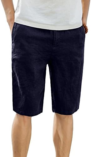 utcoco Men's Summer Draw-String Elastic Waist Straight Fit Linen Beach Shorts