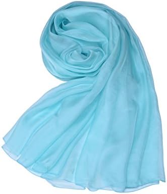 100% Silk Scarf, Faurn Women Oversized Pure Mulberry Silk Chiffon Scarves Multicolors (Sky Blue)