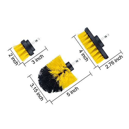 YIJINSHENG 3 Piece Medium and Stiff Brush with Drill Attachment Scrubbing Brushes for Cleaning Car Tires,Carpet, kitchens,Bathrooms, Showers, Tubs, Boats Power Scrubber Kit