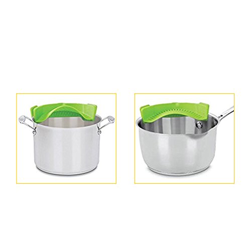 Qiyun Clip-on Green Silicone Pasta Snap Strainer Dishwasher Safe Colander Universal Size Fit Most Pans Suitable for Draining Pasta Vegetables Potatoes etc