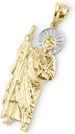 Unisex Geniune 14K Yellow Gold San Judas Saint Jude 35mm Charm Pendant 35