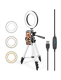 Selfie Ring Light con trípode para transmisión en vivo   GLCON LED Ring Light con soporte para teléfono celular para iPhone Samsung Android   Luz de maquillaje regulable con modo de 3 luces + Brillo de 10 niveles para YouTube