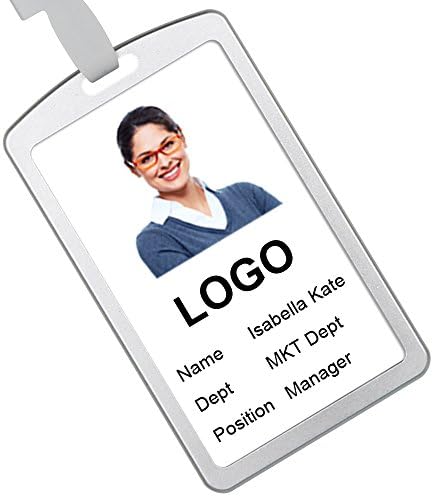 HOHAM Aluminum Badge Holder with Neck Lanyard , Sturdy ,Durable and Slim Lightweight Fit for Work ID,School ID and Door card (Silver)