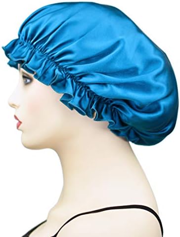 Large Sleep Nigh Cap for Women, Blue Silk Bonnet Sleeping Caps Night Hat Head Cover for Natural Hair Curly Hair Loss