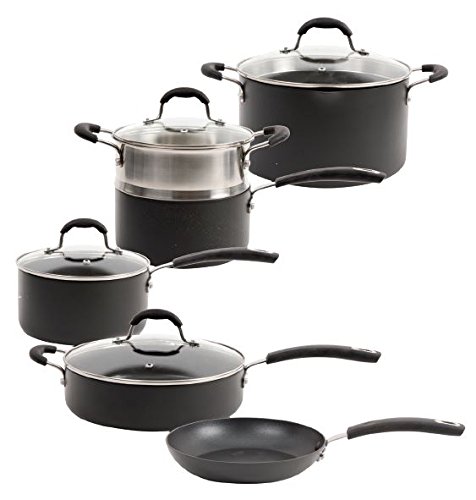 Click Here to See More Images Oster Brawley 10 Piece Non-Stick Hard Anodized Aluminum Cookware Set, Charcoal
