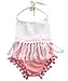 Baby Girls Halter Backless Splice Tassels Pompom Romper Sunsuit Clothes (100(18-24M), White&Pink)