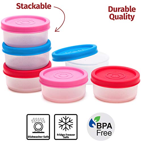 Condiment Cups Containers with Lids- Salad Dressing Container to go Small Food Storage Containers with Lids- Sauce Cups Leak proof Reusable Plastic BPA free 6 pk. 1.3 oz. for Lunch Box Picnic Travel