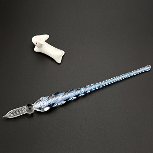 Handmade Glass Dip Pen, Vintage Elegant Design Signature Pen, Gift Package (Light Blue)