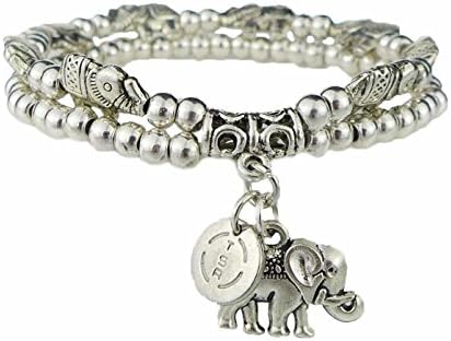 TheStyleAssistant "PANCHOs Punch" Friendship Bracelets with Beads Elephant, Bracelet Vintage Ethnic Silver Bohemian Boho Style, A-F17-17 Power Bead Bracelet