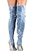 Liliana Barbara-13 Thigh High Over Knee Denim Distress Open Toe Stiletto Heel Boot