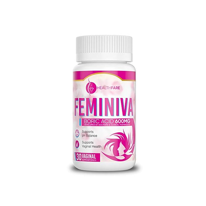 HealthFare Boric Acid Vaginal Suppositories - 600mg - Feminiva - Vegan Intimate Health Support - 100% Pure Made in USA…