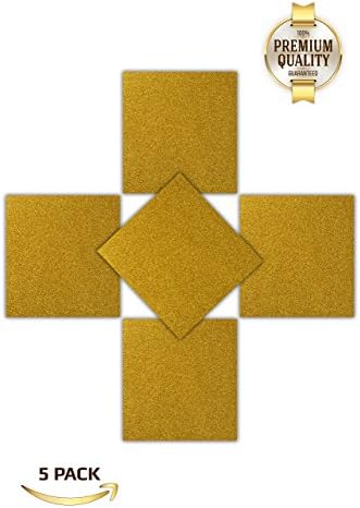 Glitter Heat Transfer Vinyl Bundle Gold 5 Pack HTV PU Pre-Cut Sheets 10 1/12 X 9 5/8" Exceptional Quality. Silhouette Cameo, Cricut, Iron on or Heat Press Machine. Make Amazing T-Shirts &amp; More