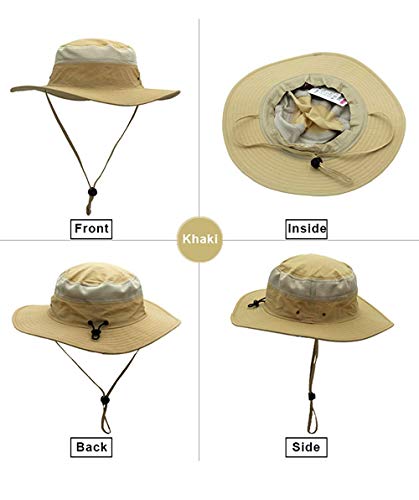 ToVii Windproof Fishing Hats UPF50+ UV Protection Sun Cap Outdoor Bucket Mesh Hat 56-61cm Light Grey & Light Beige