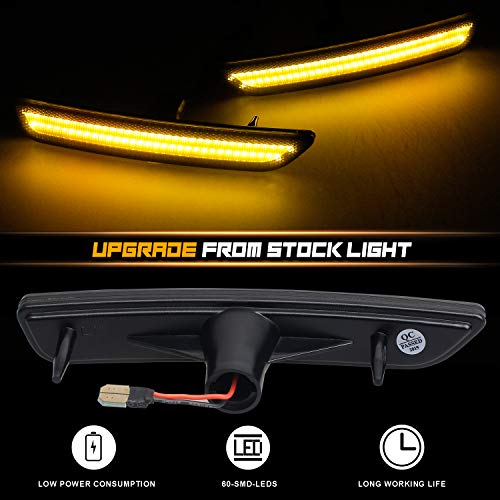 RUXIFEY Front LED Side Marker Lights Smoked Lens Compatible with 2010-2014 Ford Mustang Amber - Pack of 2